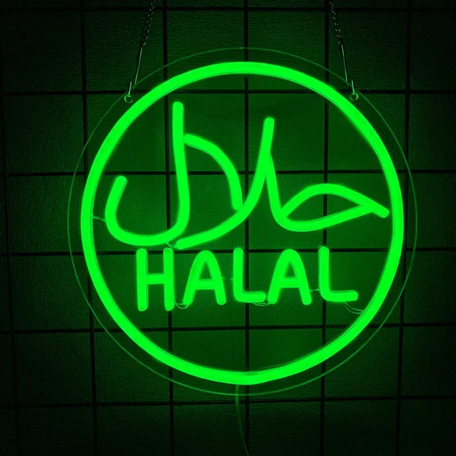 HALAL Neon Sign - LED Light USB Powered - Restaurants, Shops & Takeaway Islamic