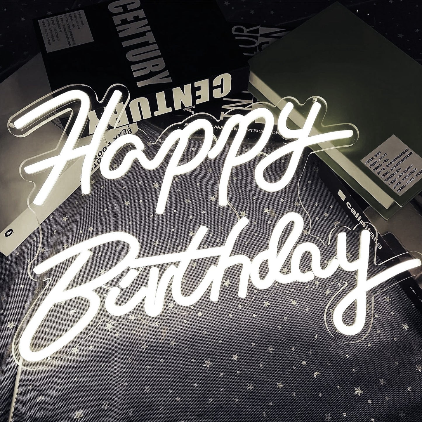 Happy Birthday Neon Sign - Cool White LED Light - Wall Bday Celebration Party