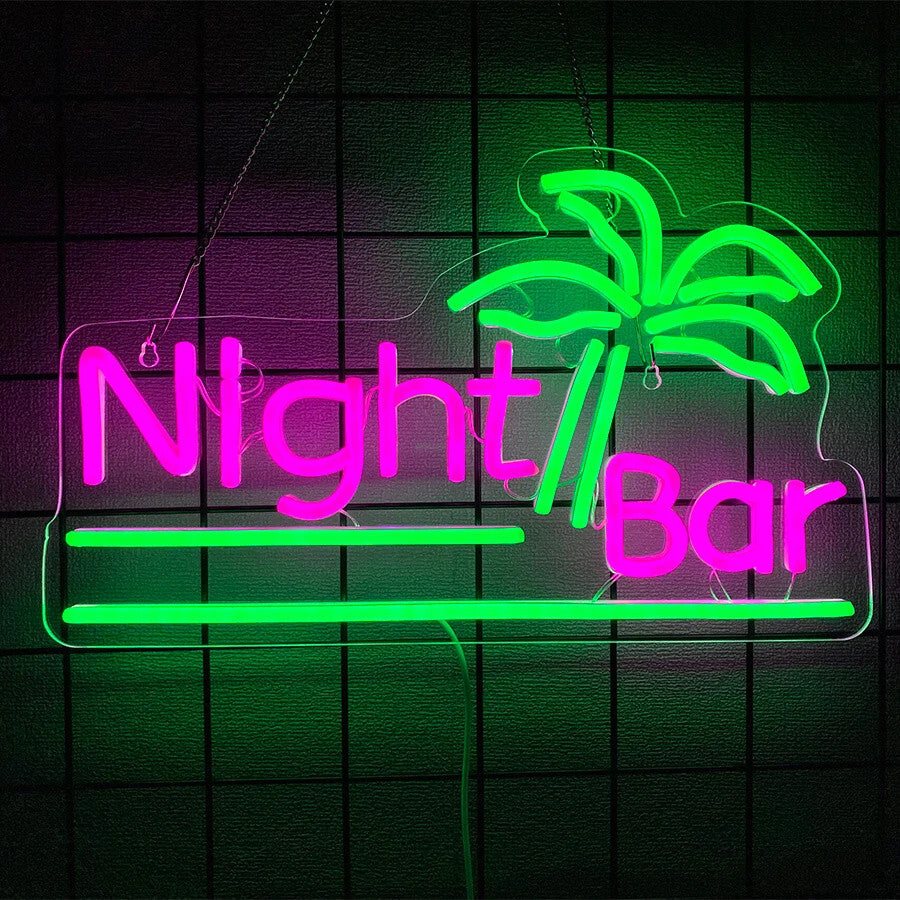 Night Bar Neon Light - LED Palm Sign - Pub Home Cocktail Club etc LED Alcohol