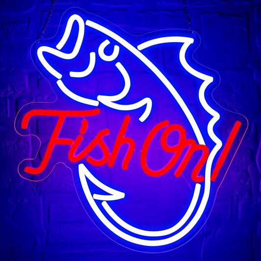 Fish On! Neon Light - LED Chip Shop / Bar Sign - Fishing Home Club Man Cave