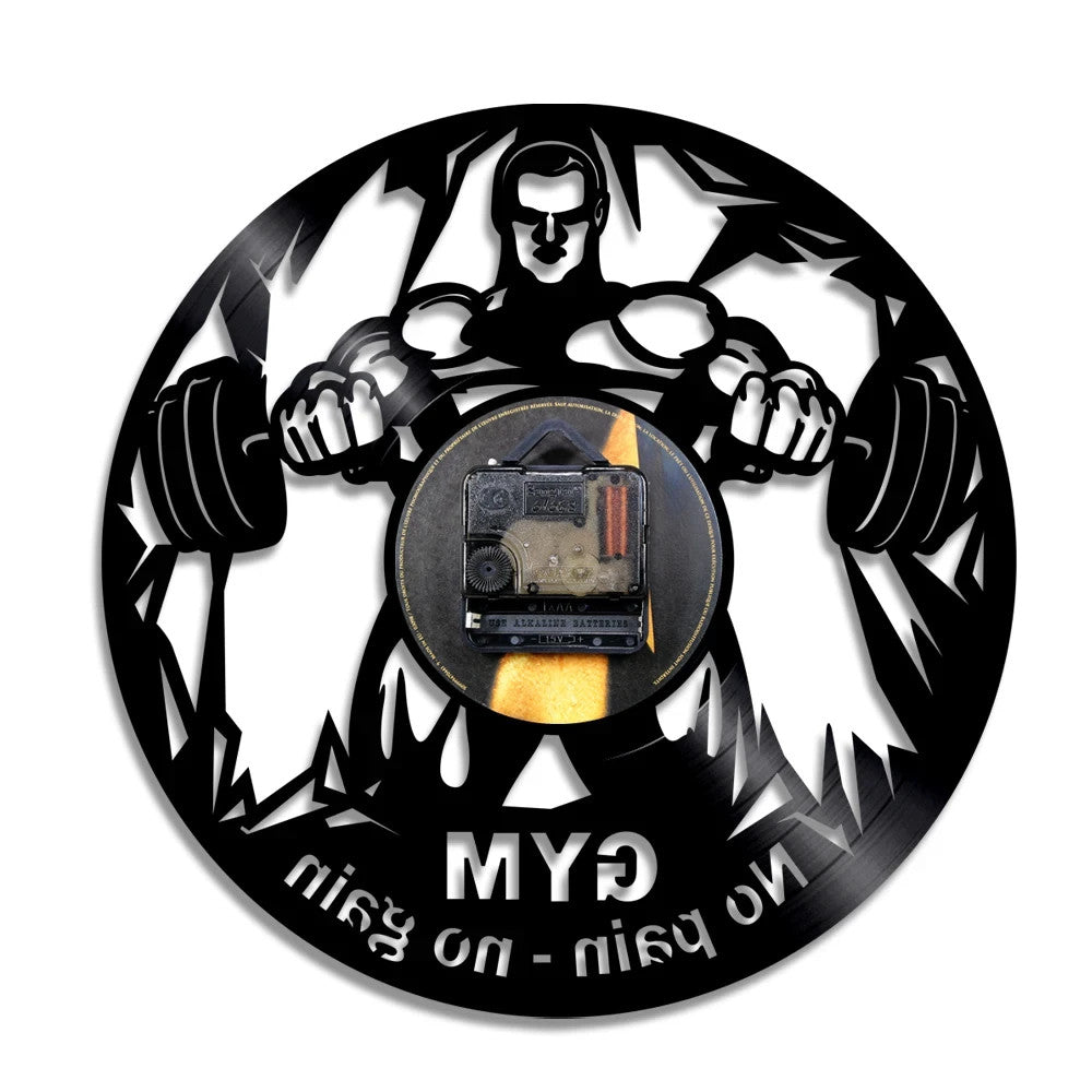 NO PAIN - NO GAIN 3D Vinyl Record Wall Clock for Home Gym Fitness Centre etc