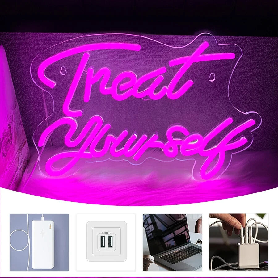 Treat Yourself Neon Sign -Hair Dresser Beauty Salon Nails Lips Light LED