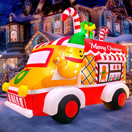 Large Inflatable Christmas Van Truck Outdoor Xmas Decoration 5ft Light up Santa