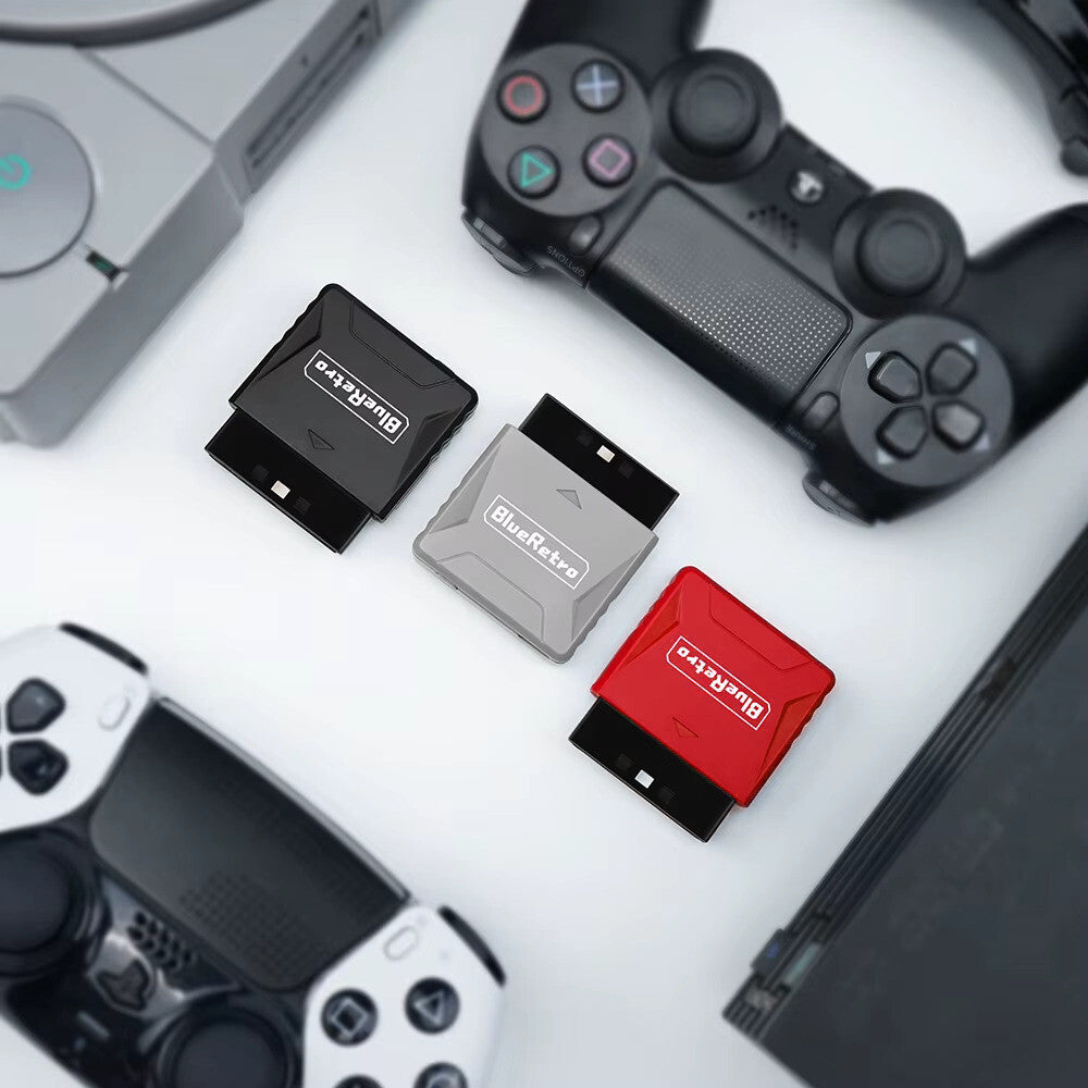 Wireless Bluetooth Controller Receiver - Playstation 1 & 2  - (Black) Blue Retro