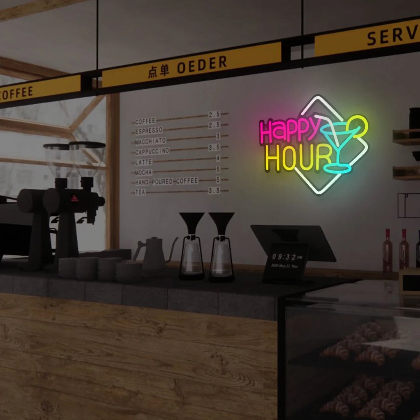 Happy Hour Neon Light - Cocktail Bar Sign - Pub Home Club etc LED