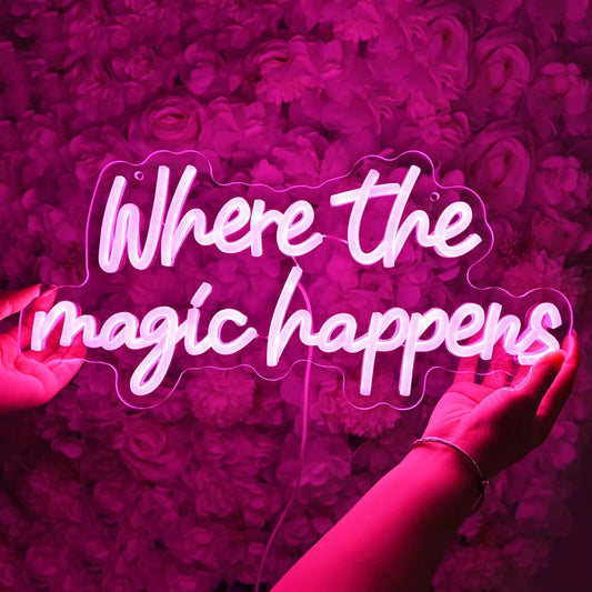 Where The Magic Happens Pink Neon Sign - Light LED Bedroom Hotel Love USB
