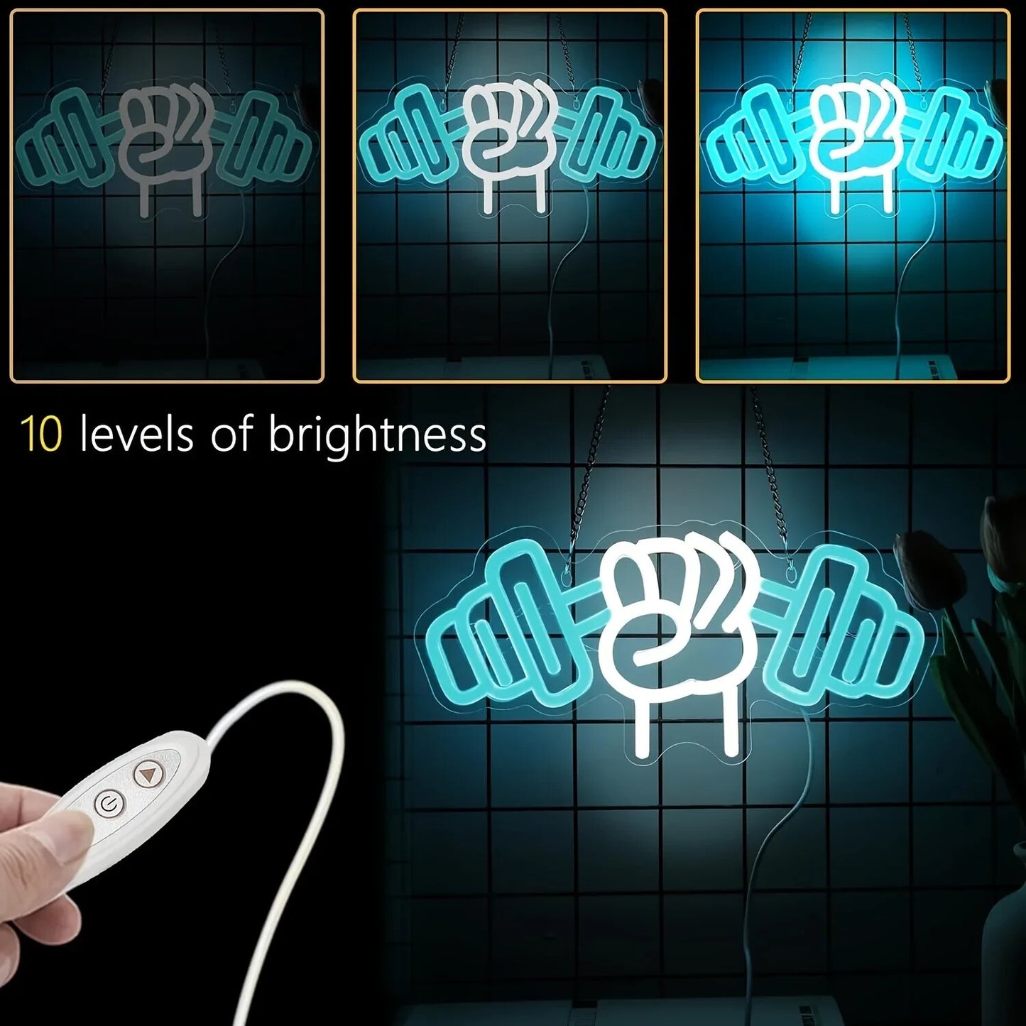 Gym Dumbbell Neon Sign - LED Weightlifting Light – Fitness Barbell USB Powered