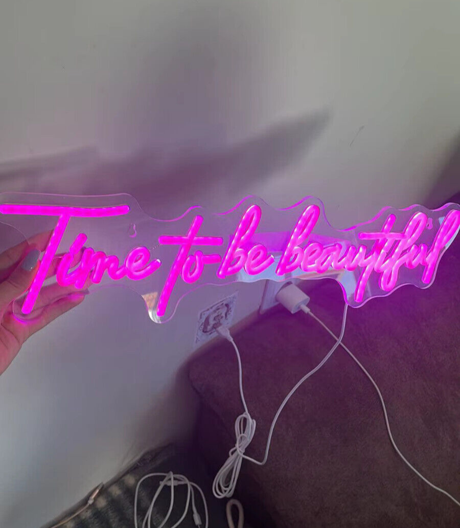Time To Be Beautiful Neon Sign -Hair Dresser Beauty Salon Nails Lips Light LED