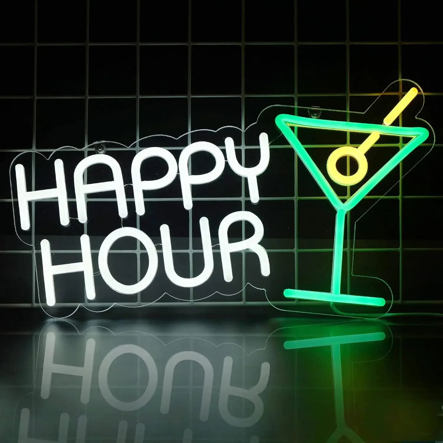 Happy Hour Neon Light - Cocktail Bar Sign - Pub Home Club etc LED