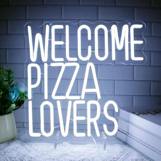 Welcome Pizza Lovers Neon Sign - LED Light Fast Food Pizza Shop Takeaway Italian