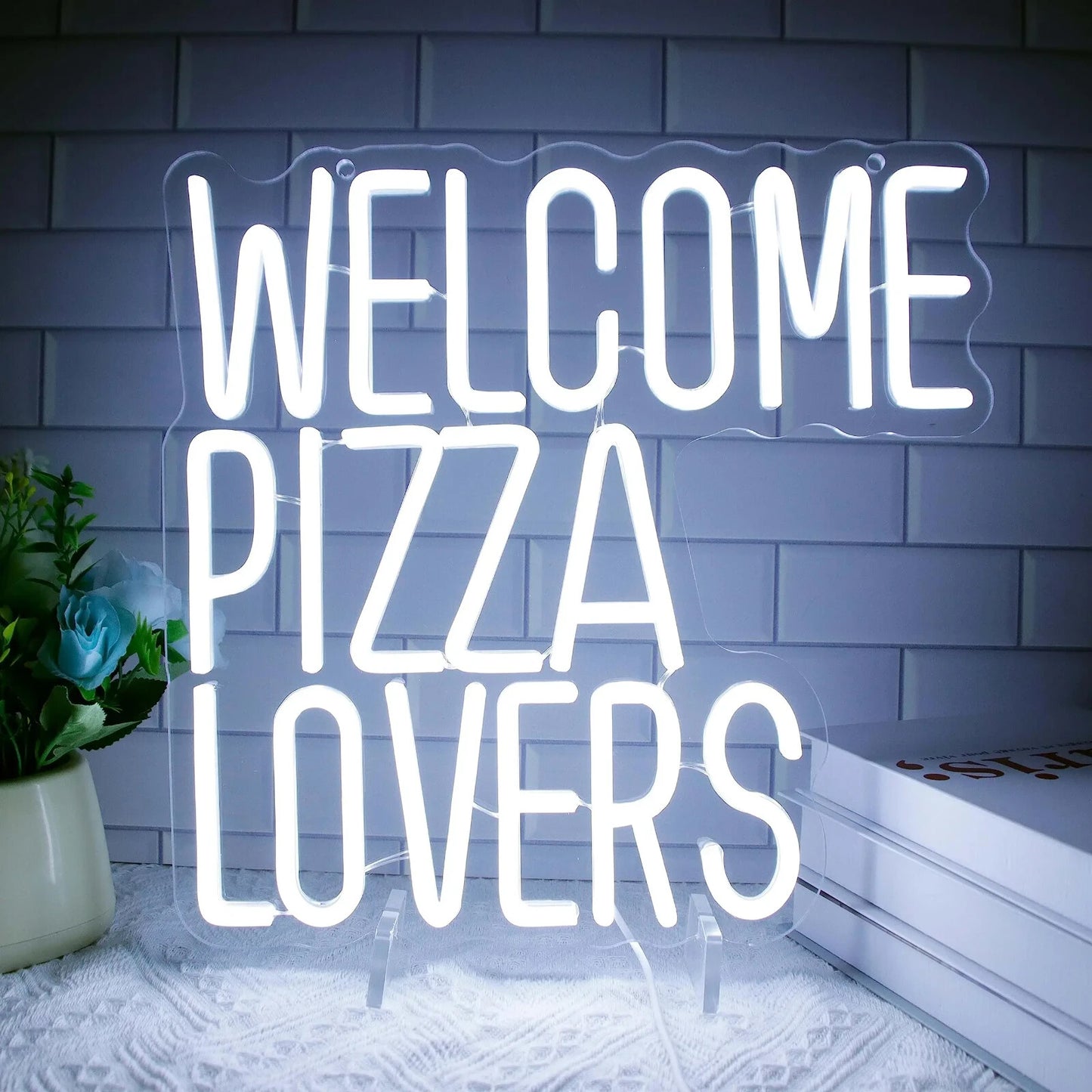 Welcome Pizza Lovers Neon Sign - LED Light Fast Food Pizza Shop Takeaway Italian