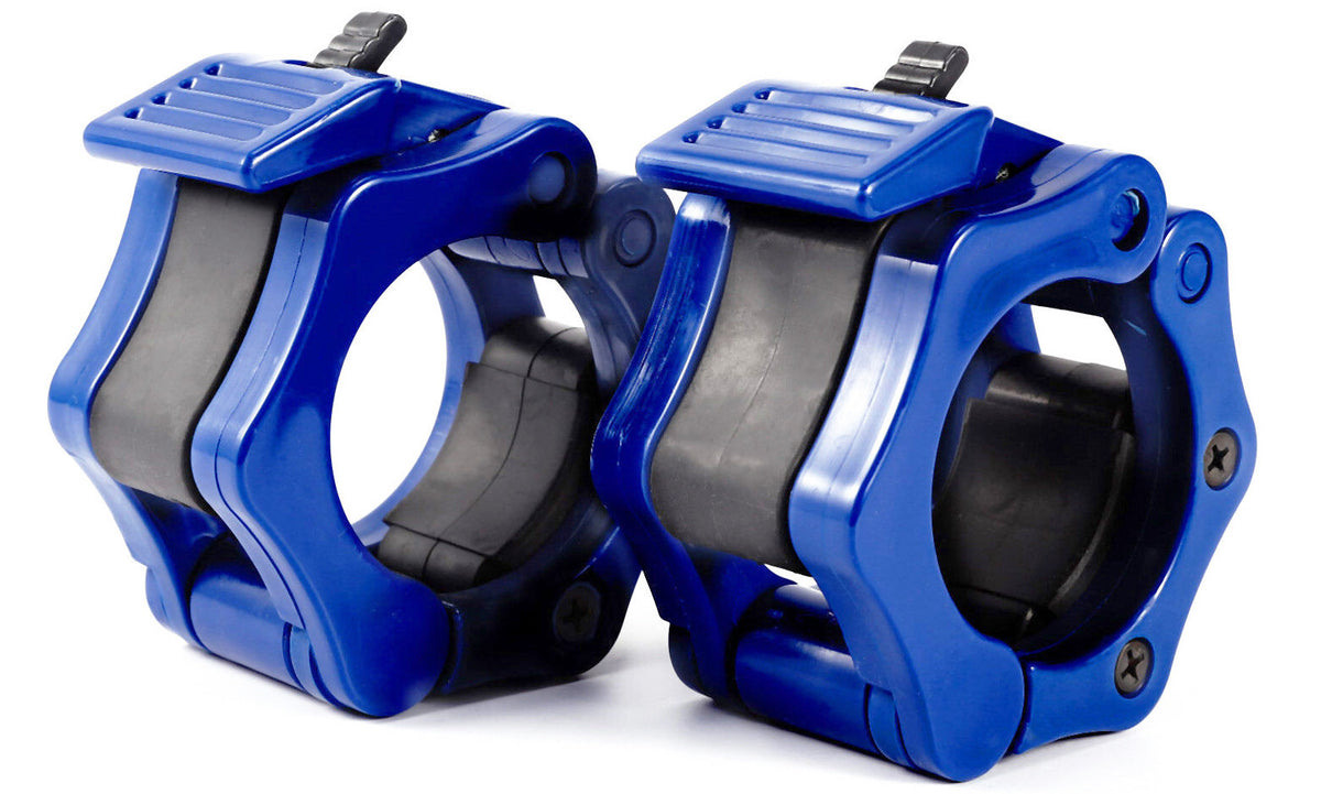 Olympic Bar Collar Clamps BLUE - 2 inch 50mm Barbell Gym Quick Clips Pair 5cm