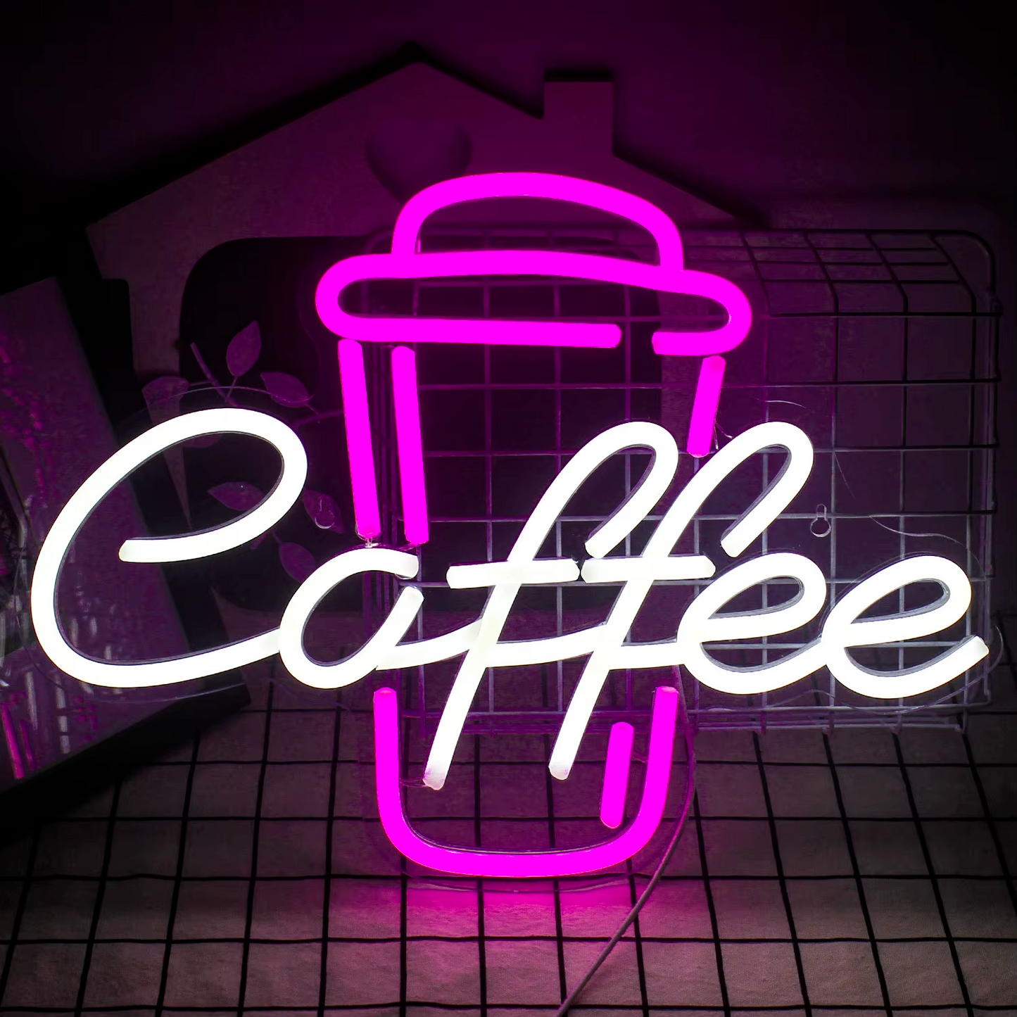 Coffee Cup White & Pink Neon Sign - Light Coffee Shop Cafe Kiosk Mug USB