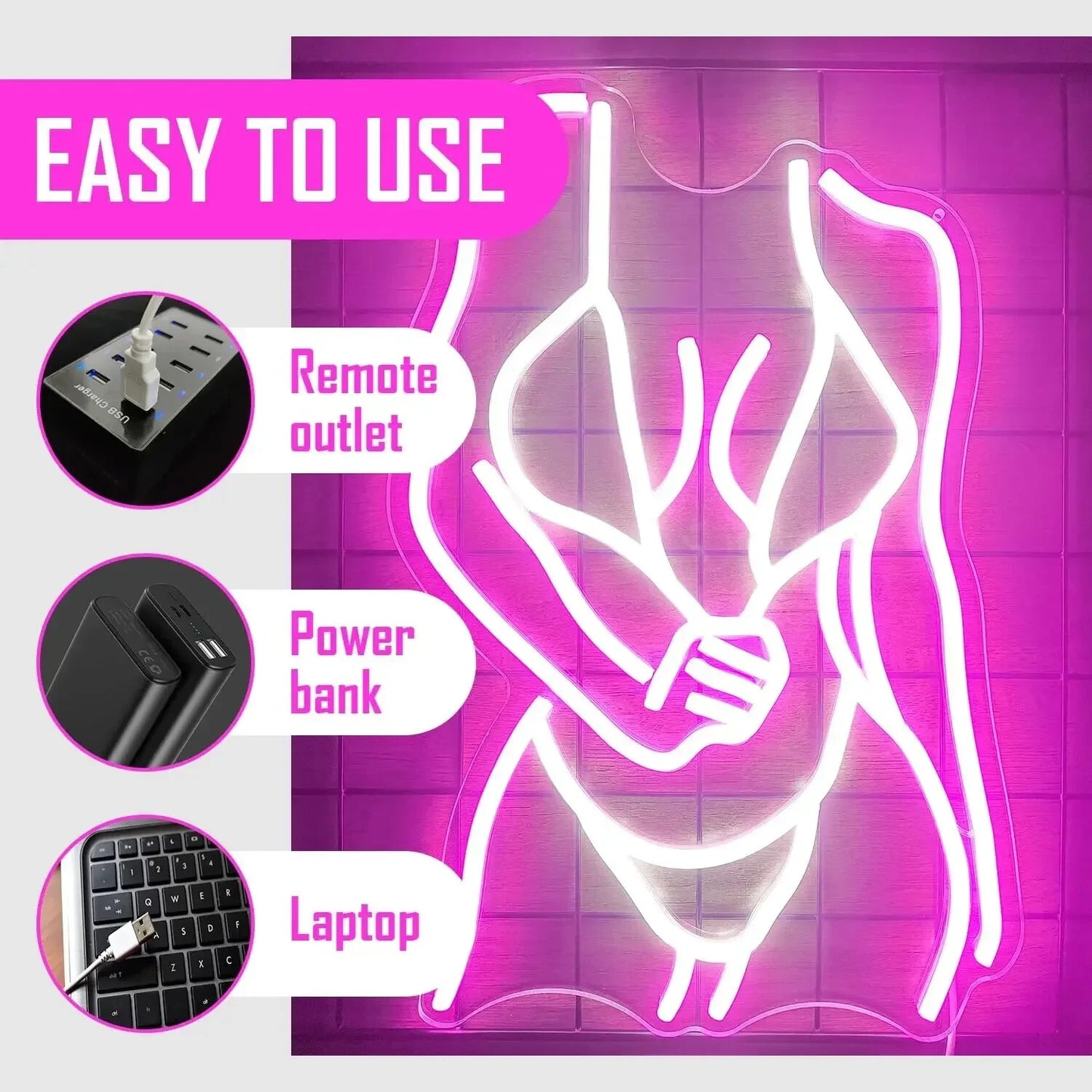 Stripper Girl Neon Sign - LED Light - Wall Strip Club Sexy Bikini Hot Party USB