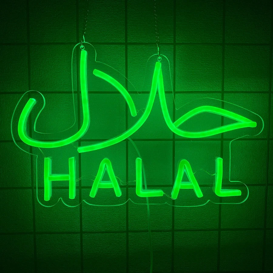 HALAL Neon Sign - LED Light USB Powered - Restaurants, Shops & Takeaway Islamic