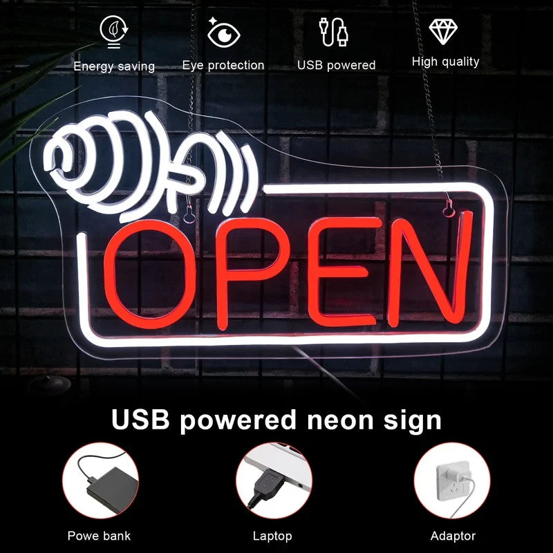 Gym Open Sign Neon Light with dumbbell - Weightlifting – Fitness Centre LED Club