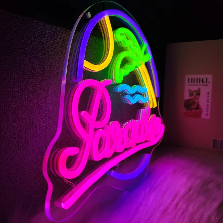 Paradise Neon Cocktail Light - Tropical Beach Bar Sign - Pub Home Club etc LED