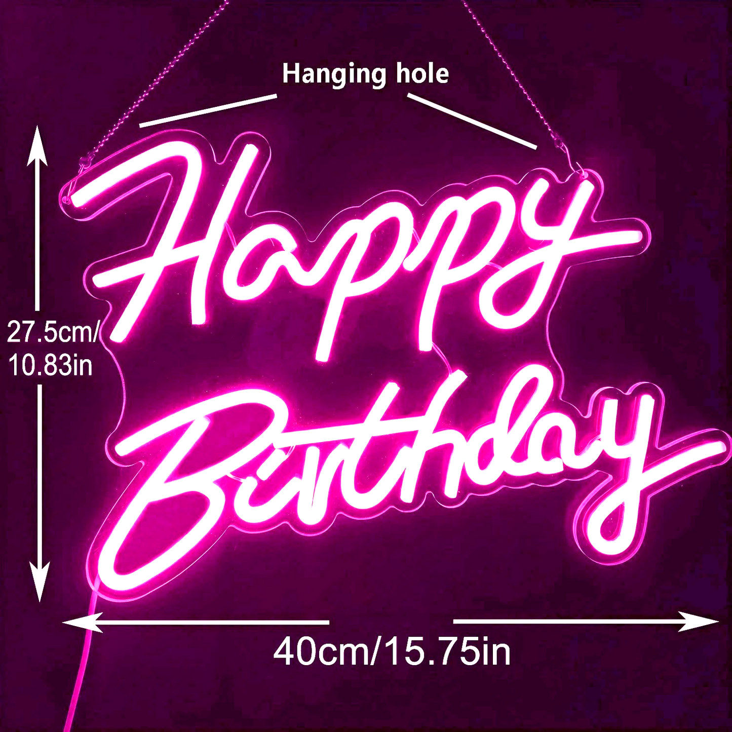 Happy Birthday Neon Sign - Pink LED Light - Wall Bday Celebration Party