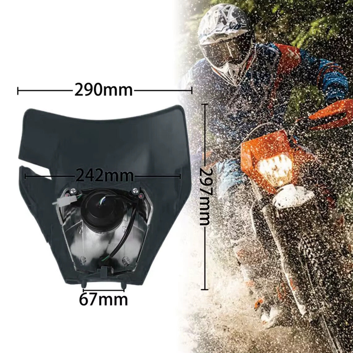 Universal Supermoto Enduro Headlight - For Honda Suzuki Yamaha Motorcycle BLACK