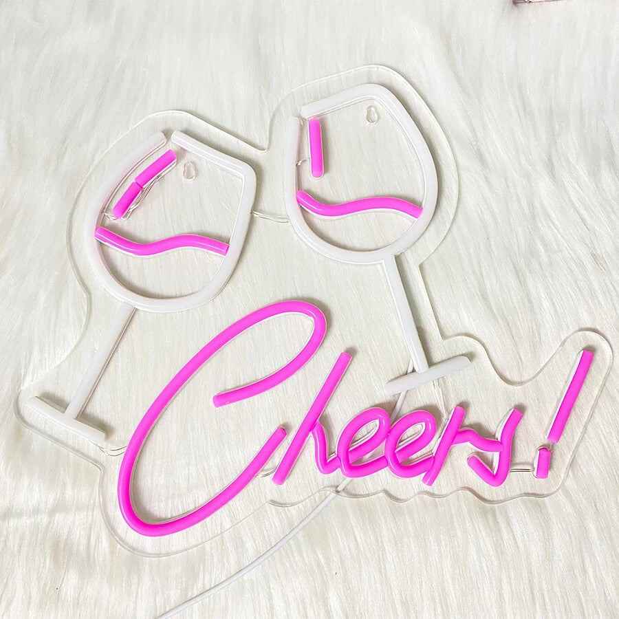 Cheers ! Wine Bar Neon Light - Cocktail Sign - Pub Home Club etc LED Prosecco