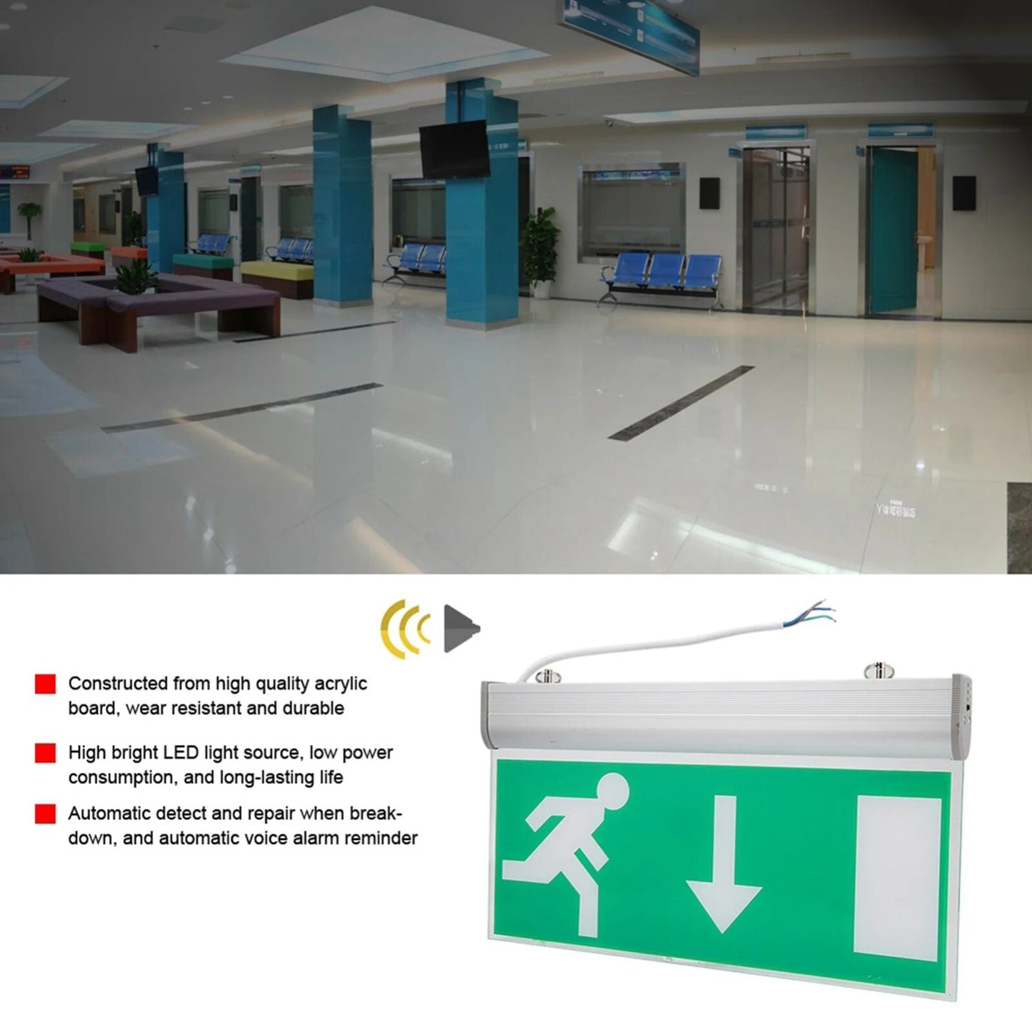 Emergency Fire Exit LED Lighting Sign Light Safety Fitting Hanging Maintained