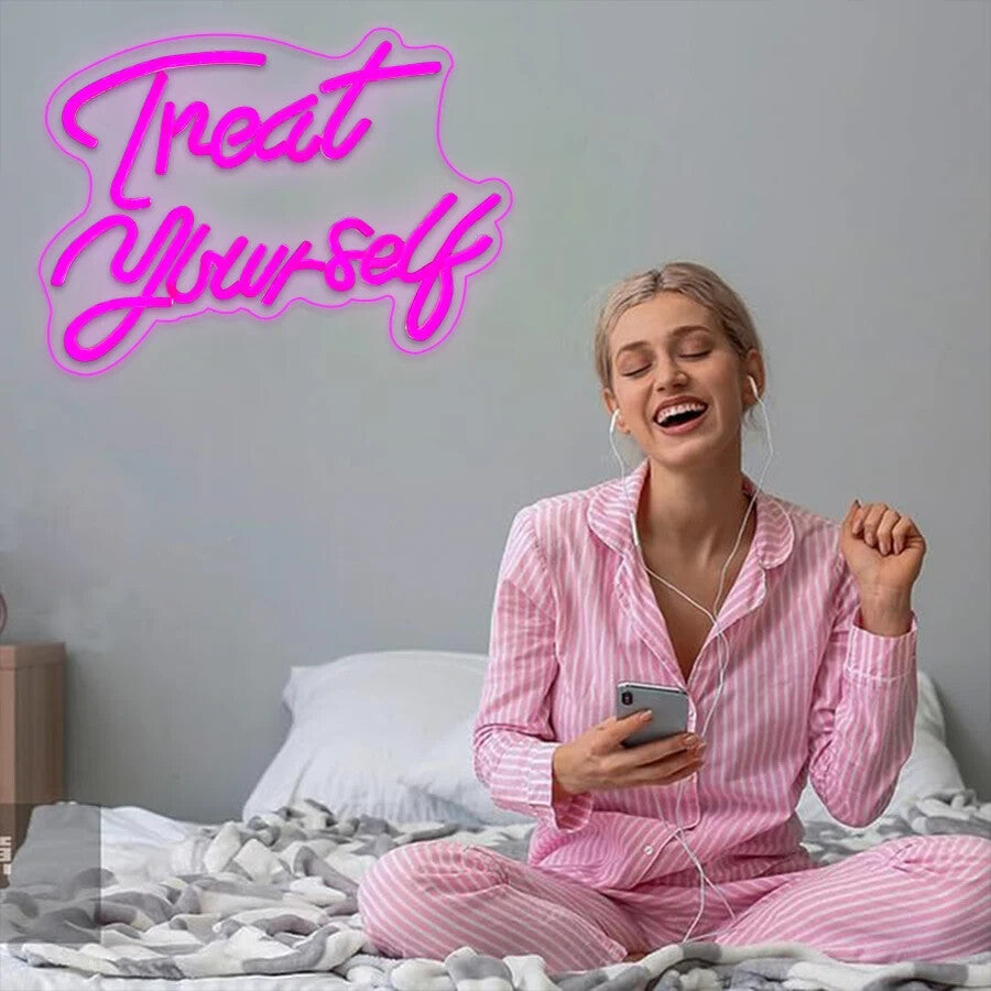 Treat Yourself Neon Sign -Hair Dresser Beauty Salon Nails Lips Light LED