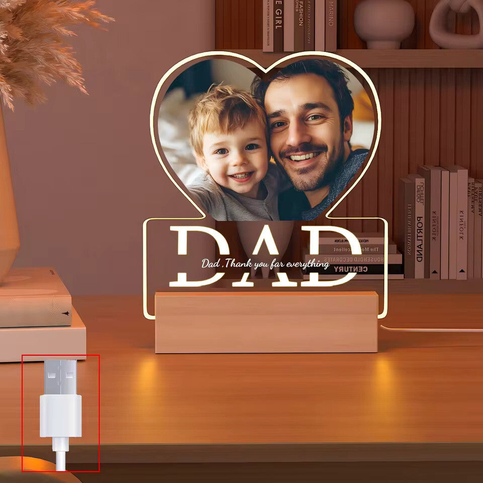 Personalised Dad Photo Frame - LED Light Up Plaque - Fathers Day / Birthday Gift