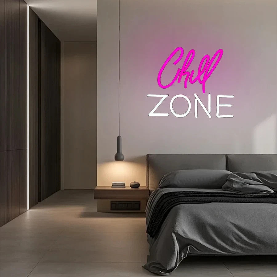 Chill Zone Neon Light - Relaxing Pink LED Sign - Games Room Bedroom Bar etc