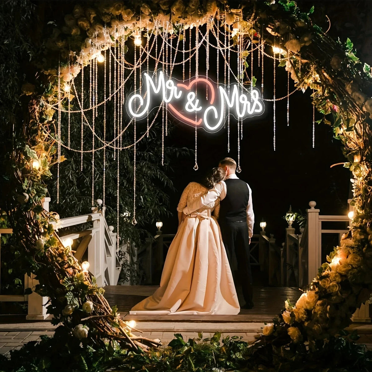 Mrs & Mrs Neon Sign - White LED Light - Wall Decor Wedding Bride Hen Party USB
