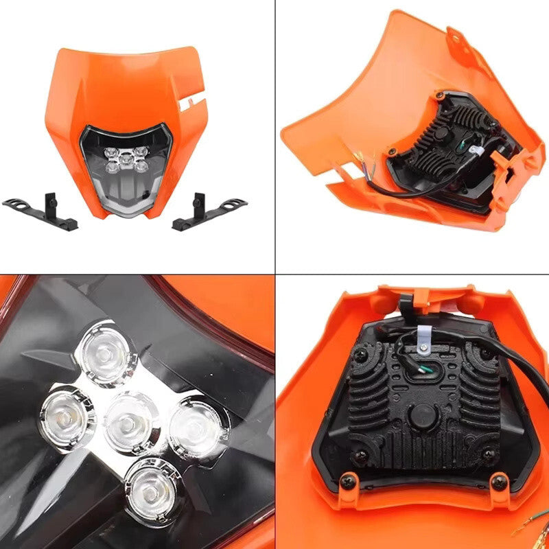Universal Supermoto LED Headlight - For KTM Yamaha Enduro Motorcycle ORANGE