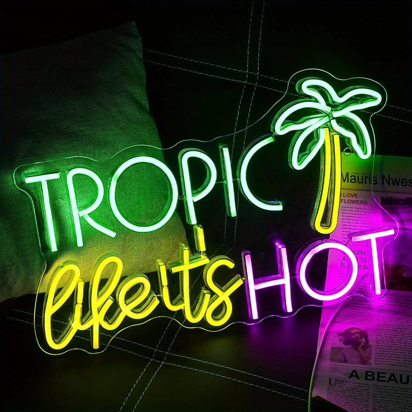 Tropic Like it's Hot Neon Light - LED Palm Sign - Pub Home Cocktail Club etc