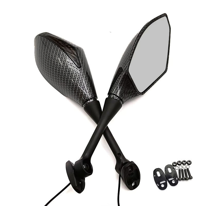 Universal Carbon Wing Mirrors With Integrated smoked LED Indicators - Motorbike