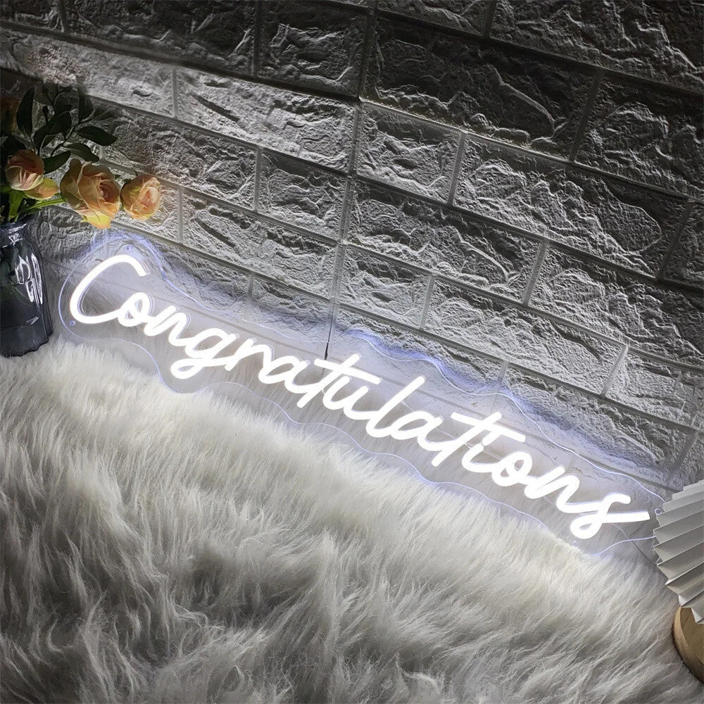 Congratulations Neon Sign - White LED Light - Wall Wedding Bride Hen Party USB