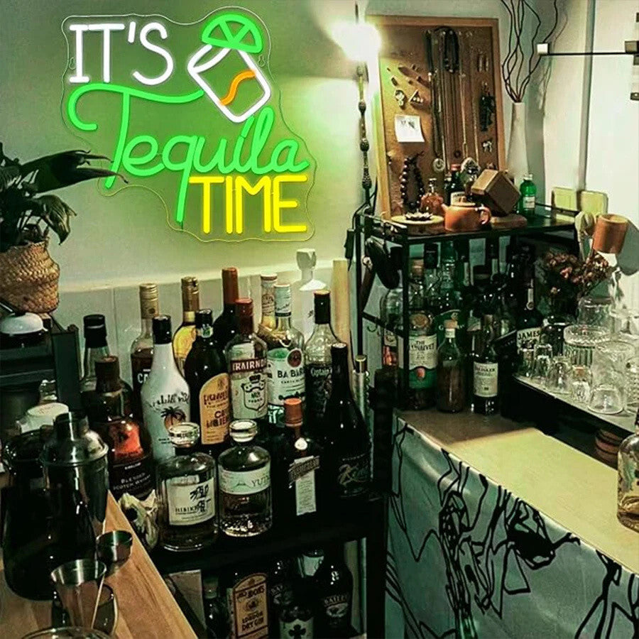 It's Tequila Time Neon Light - Alcohol Bar Sign - Pub Home Club etc LED