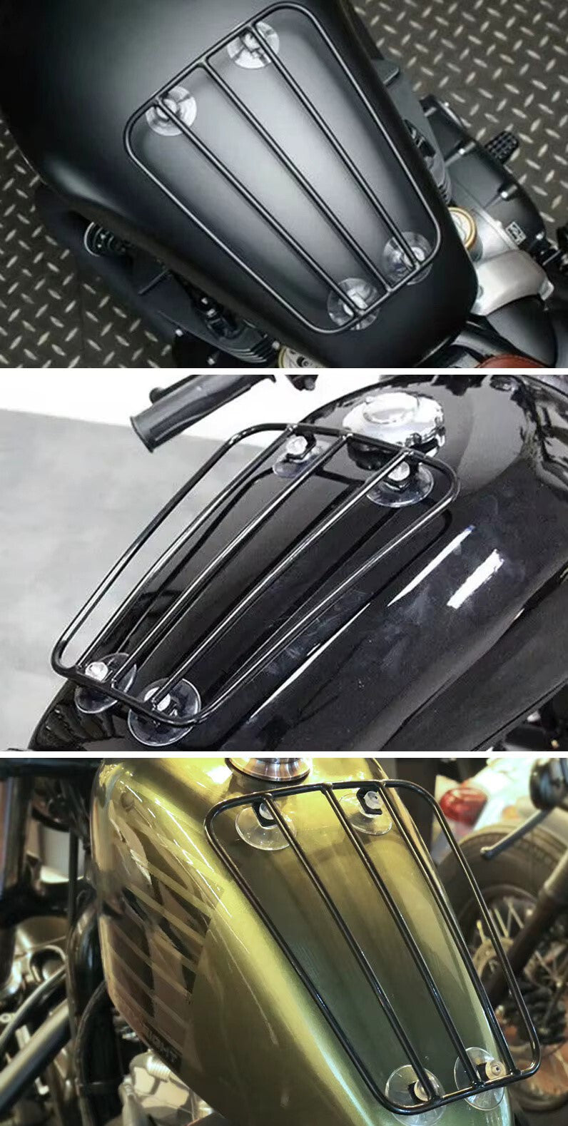 Motorcycle Fuel Tank Luggage Rack - Triumph Bonneville etc Universal Suction Cup