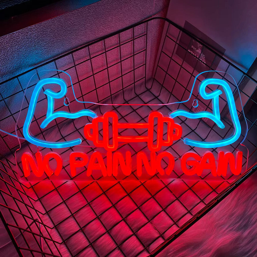 No Pain No Gain Neon Sign - LED Gym Light – Weightlifting Dumbbell USB Powered