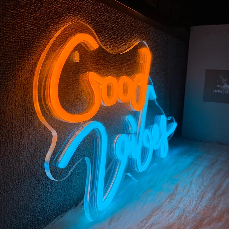 Good Vibes Neon Sign - Home LED Light - Office Bedroom Spa Bar etc USB Powered