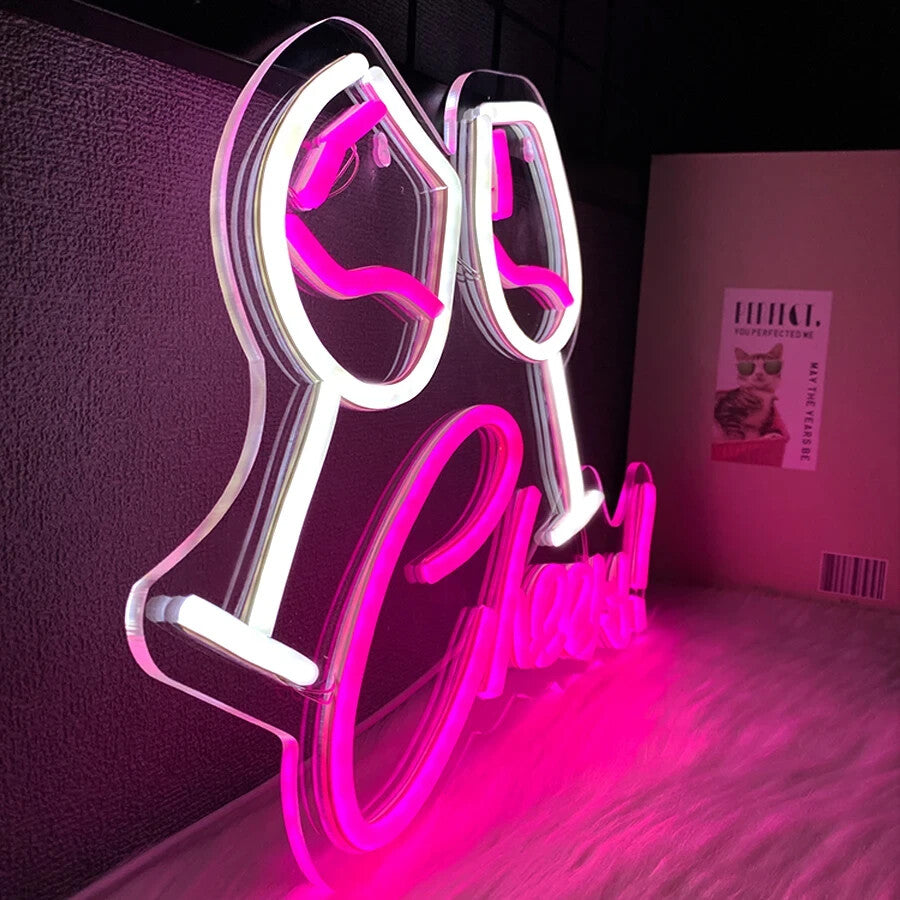 Cheers ! Wine Bar Neon Light - Cocktail Sign - Pub Home Club etc LED Prosecco