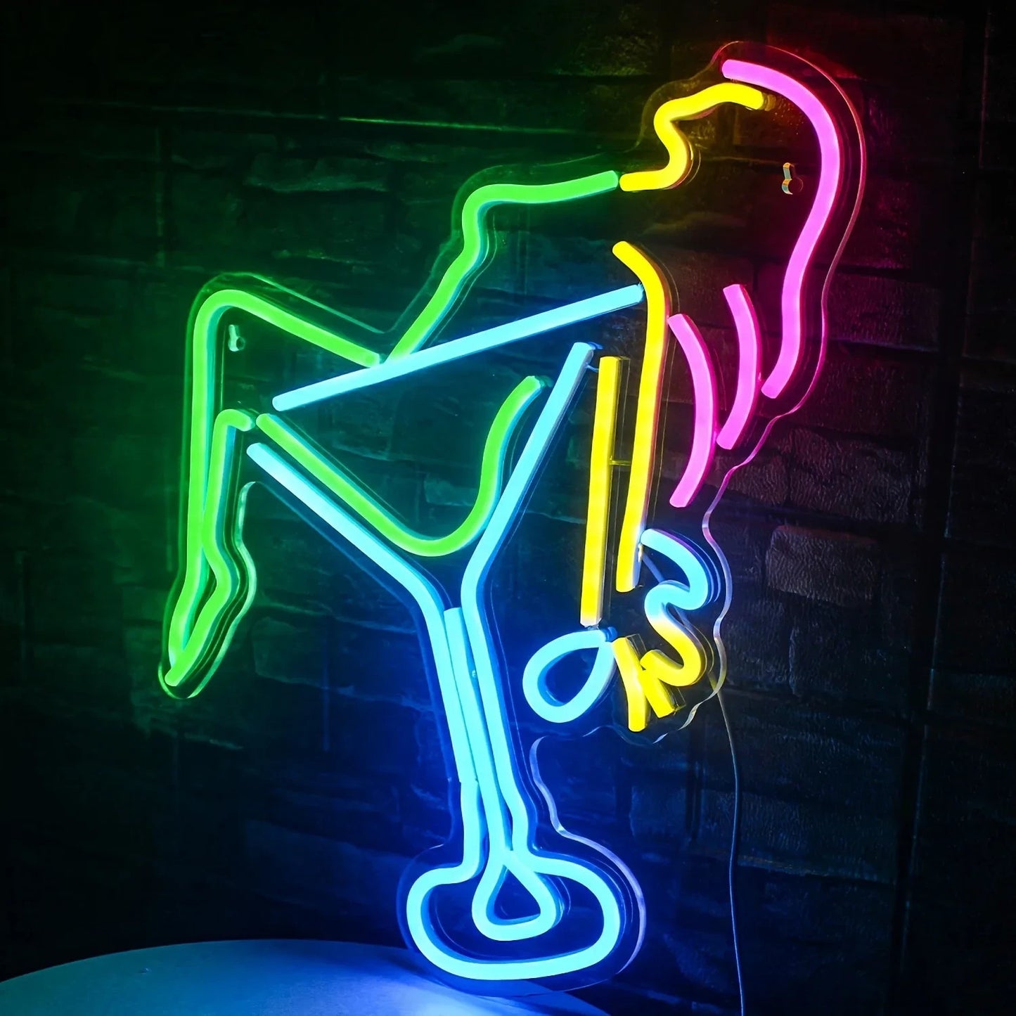 Burlesque Girl / Martini Glass Neon Sign - LED Light - Strip Club Sexy Stripper