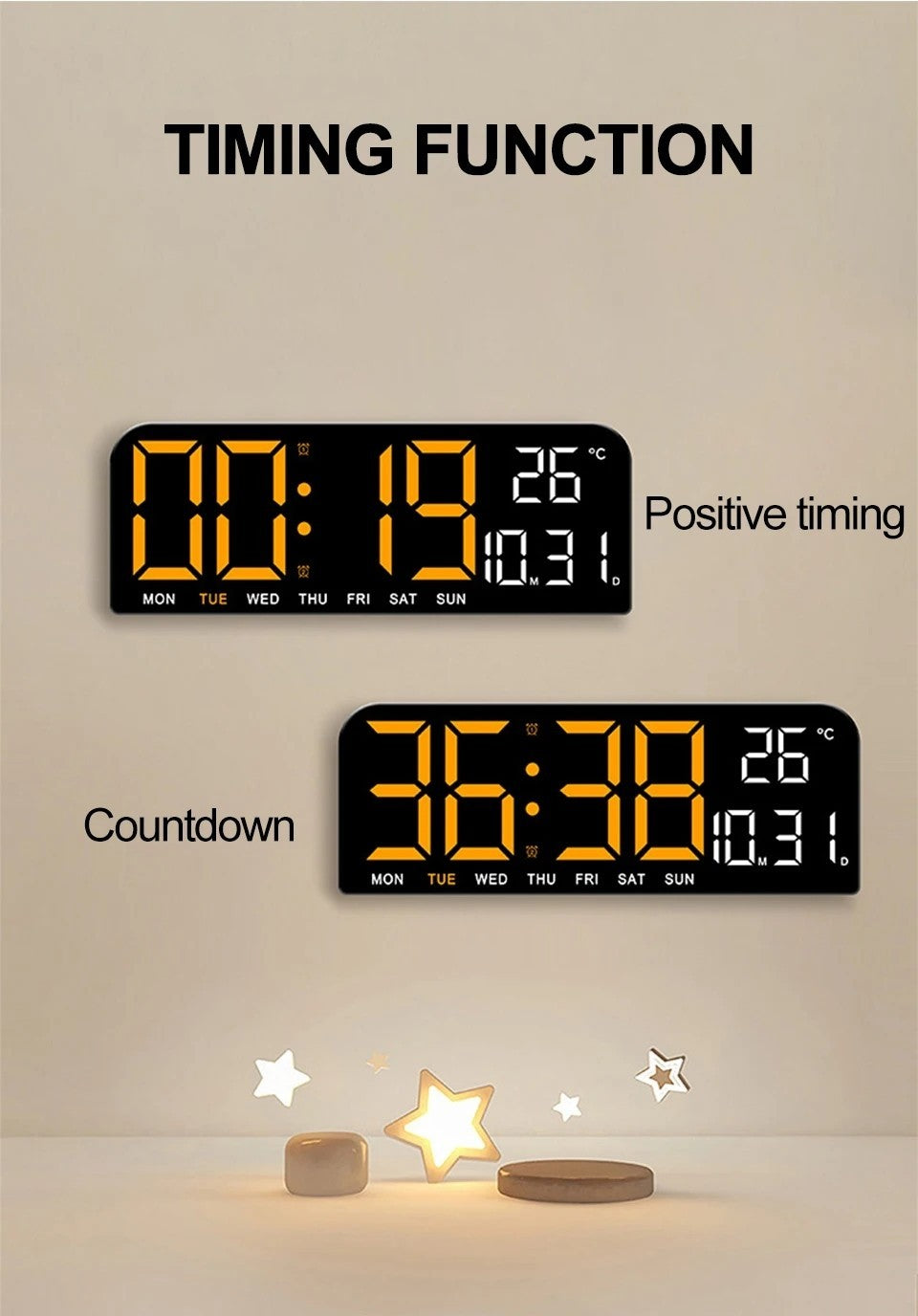 Digital Gym Wall Clock - 24CM Alarm Temperature / Time & Date gage Fitness Yoga