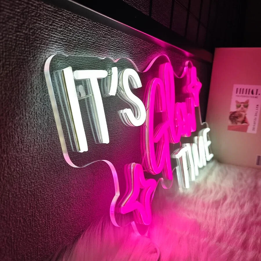 It's Glow Time - Neon Sign -Hair Dresser Beauty Salon Nails Lips Light LED