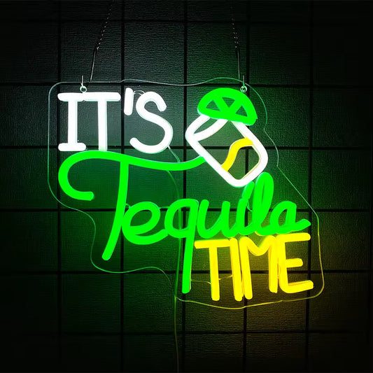 It's Tequila Time Neon Light - Alcohol Bar Sign - Pub Home Club etc LED