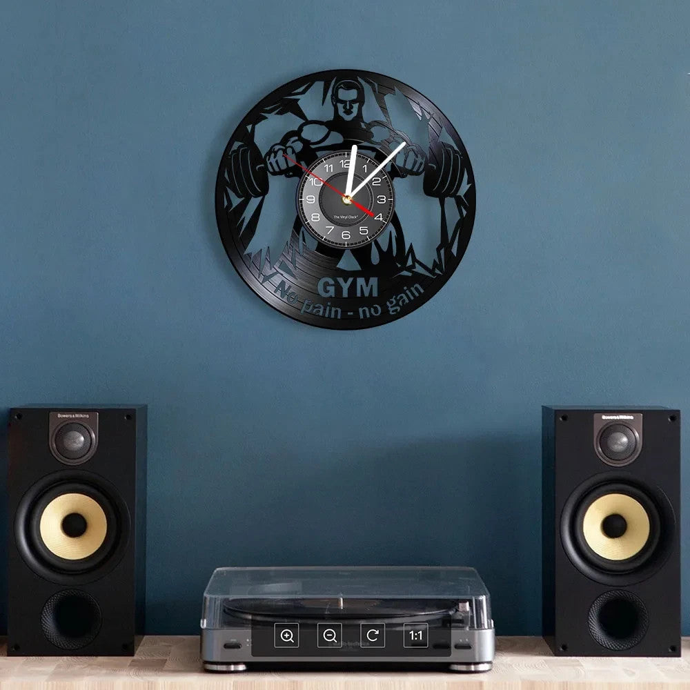NO PAIN - NO GAIN 3D Vinyl Record Wall Clock for Home Gym Fitness Centre etc