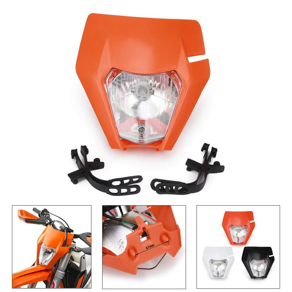 Universal Supermoto Enduro Headlight - For KTM Suzuki Yamaha Motorcycle ORANGE