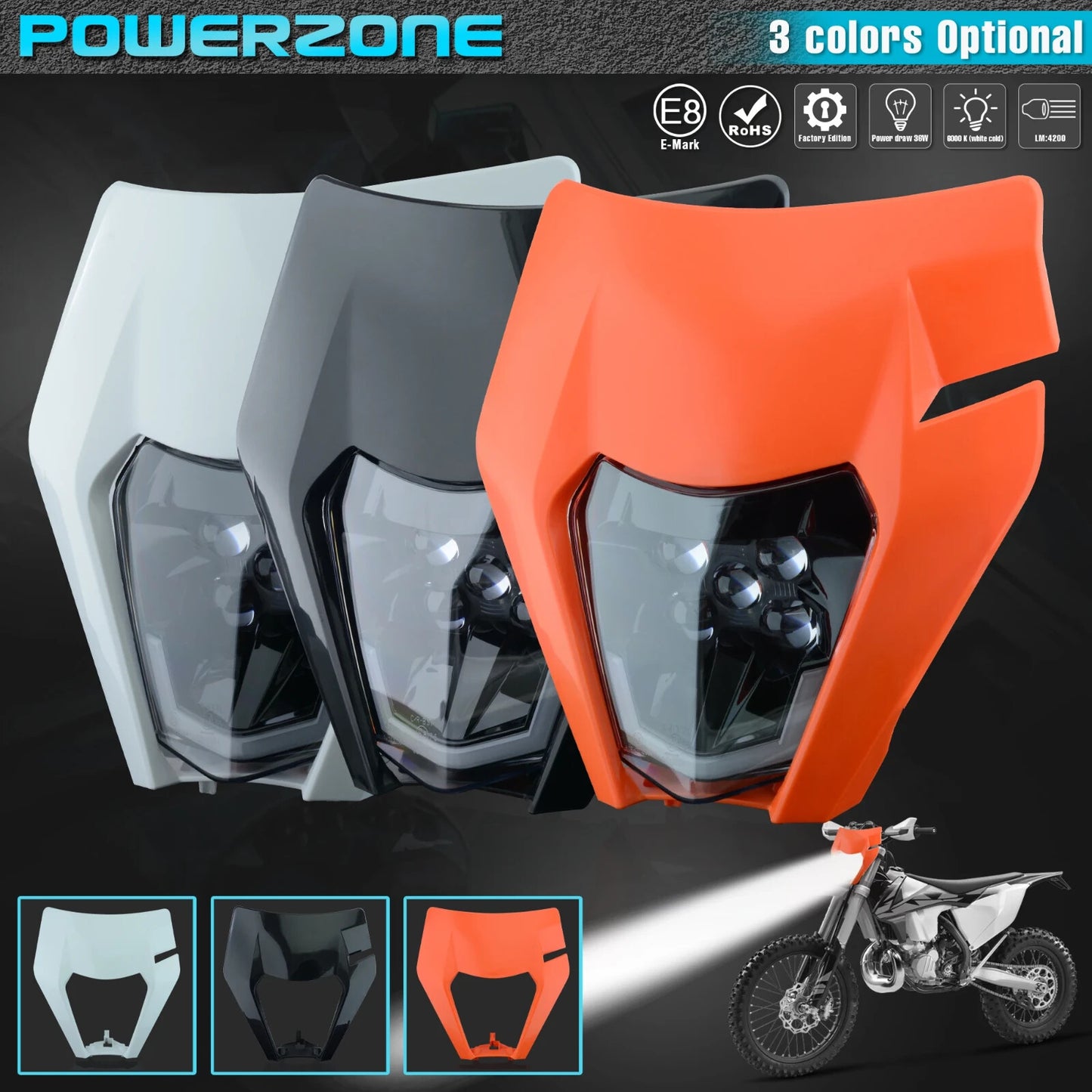 Universal Supermoto LED Headlight - For KTM Yamaha Enduro Motorcycle ORANGE