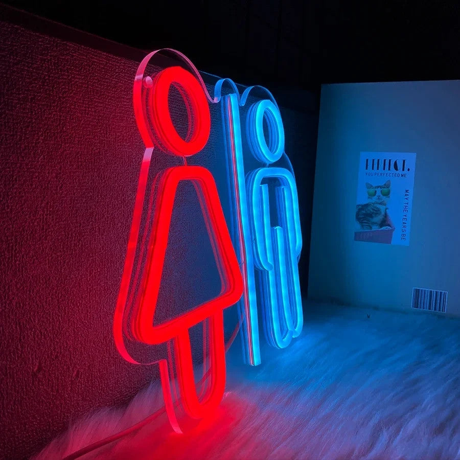 Toilets LED Neon Light Sign | Male Female WC Loo Restroom Hanging Wall Bathroom