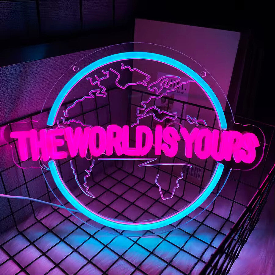 The World Is Yours Neon Light - Carved Planet LED Sign - Office Bedroom Bar etc