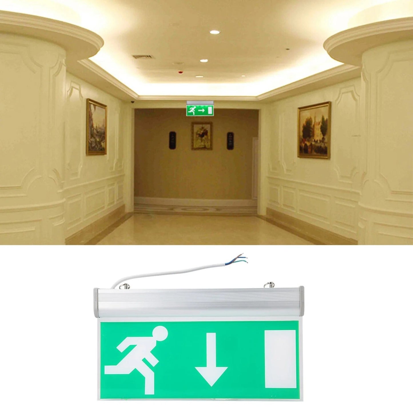 Emergency Fire Exit LED Lighting Sign Light Safety Fitting Hanging Maintained