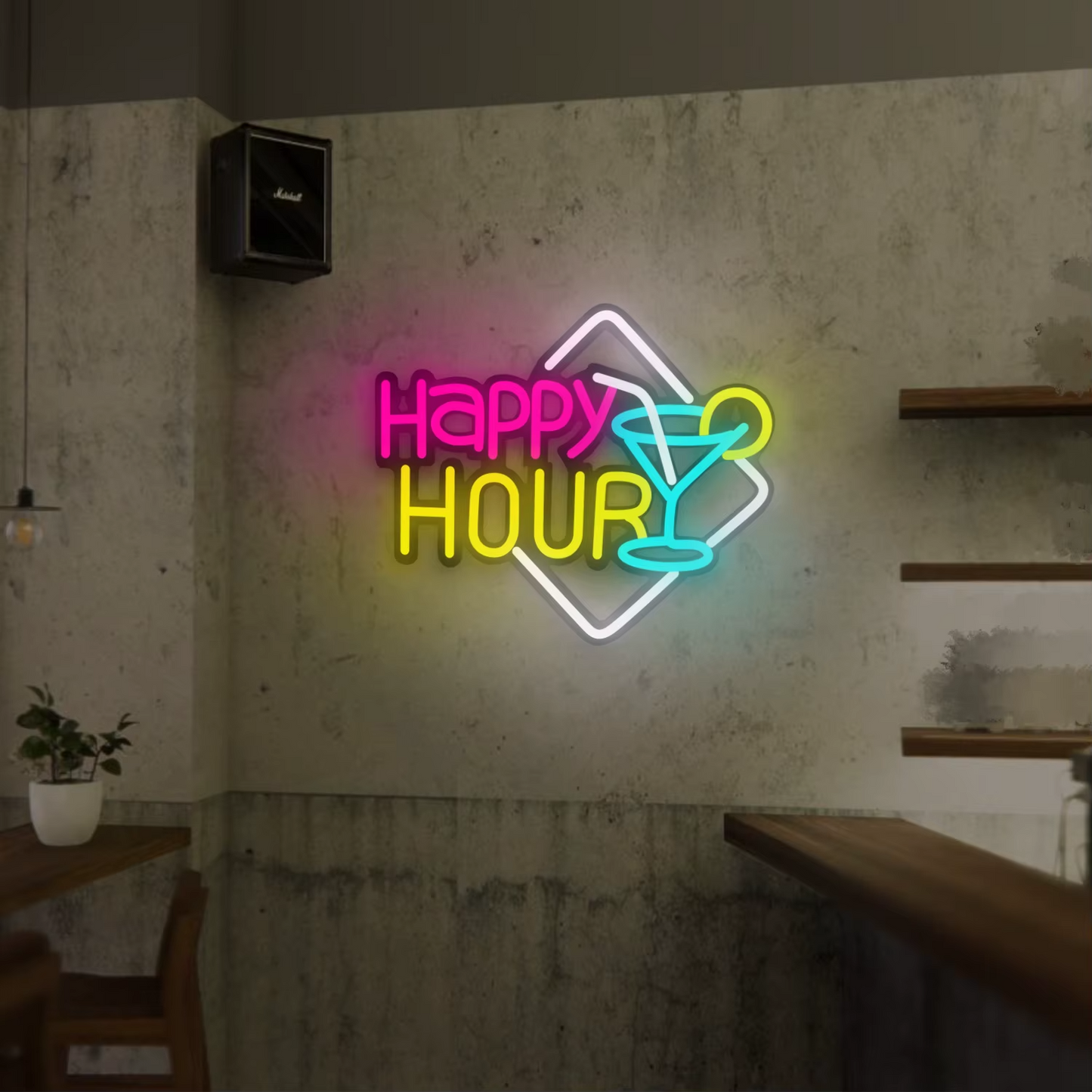 Happy Hour Neon Light - Cocktail Bar Sign - Pub Home Club etc LED