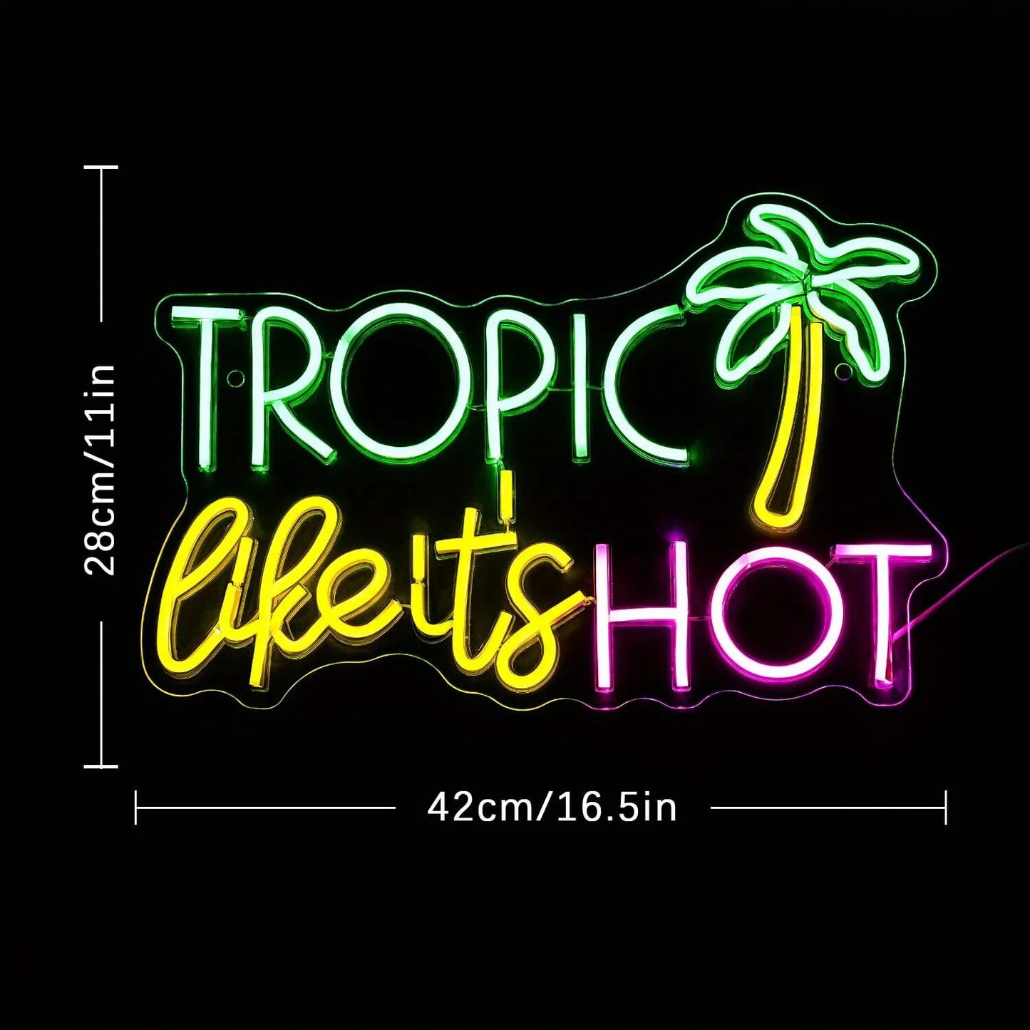 Tropic Like it's Hot Neon Light - LED Palm Sign - Pub Home Cocktail Club etc